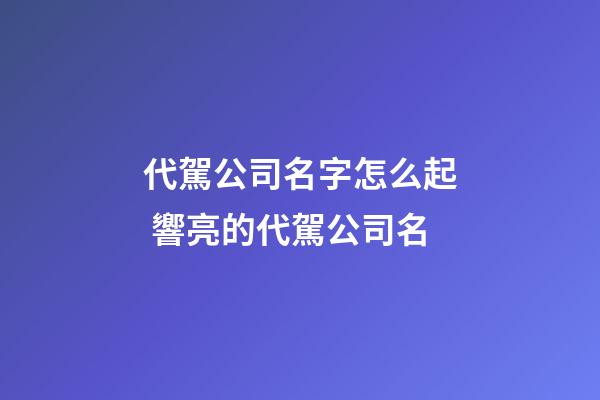 代駕公司名字怎么起 響亮的代駕公司名-第1張-公司起名-玄機(jī)派